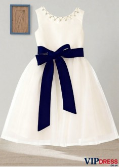 Tea Length Flower Girl Dress with Bowknot – Sleeveless Princess Style