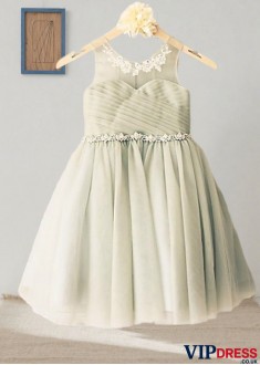 Tea-Length Tulle Flower Girl Dress – Scoop Neck
