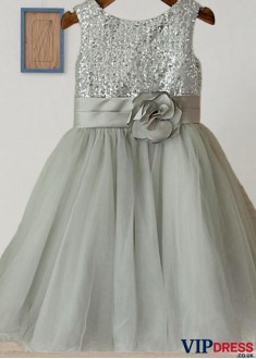 Tulle Flower Girl Dress with Sequins – Tea Length Princess Gown UK