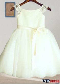 Floor-Length Organza Princess Flower Girl Dress with Sash