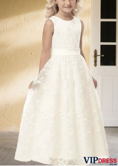 Tulle Scoop Neck Flower Girl Dresses with Sash – Princess Gowns