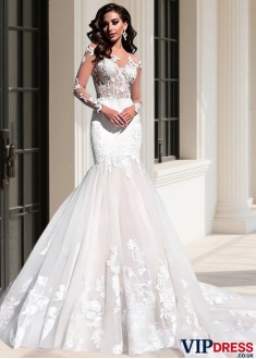 Long Sleeve Beach Wedding Dress Full Length