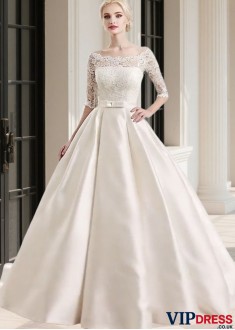 Illusion Half Sleeve A Line Wedding Dress