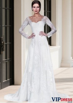 Illusion Long Sleeve Tulle Wedding Dress