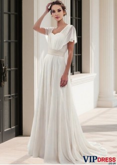 Short Sleeve Beach Wedding Dress A Line