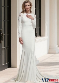 Elegant Beach Wedding Dress with Jewel Neck and Mermaid Silhouette in Satin & Tulle