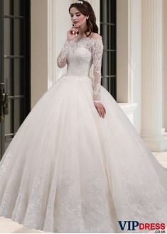 Illusion Long Sleeve Ball Gown Wedding Dress