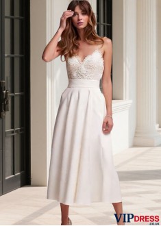 A-Line Short Beach Wedding Dress with Lace & Spaghetti Straps