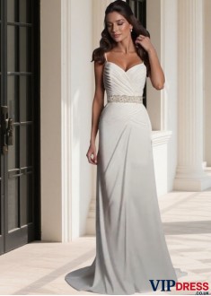 Chiffon Spaghetti Strap Beach Wedding Dress – Sheath Bridal Gown
