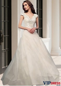 Lace V-Neck Cap Sleeve 2 in 1 Bridal Gown