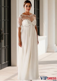 Plus Size A-Line Wedding Dresses – Short Lace Sleeves & Empire Waist