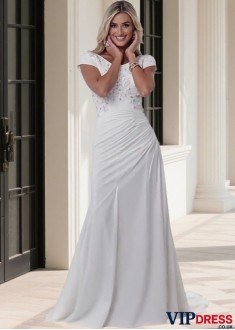 Chiffon A-Line Scoop Neck Beach Wedding Dress with Sweep Train