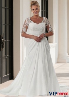 A-Line Chiffon Wedding Dress V-Neck with Chapel Train