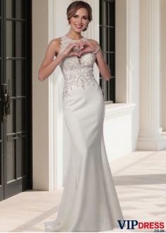 Jewel Neck Satin Mermaid Wedding Dresses – Sleeveless Bridal Gown