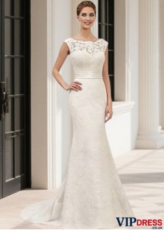Bateau Cap Sleeve Beach Wedding Dress
