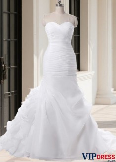 Organza Sweetheart Mermaid Sleeveless Wedding Dresses with Ruched