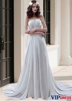 Strapless A Line Wedding Dress with Sweep Train