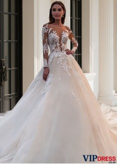 Illusion Long Sleeve Beach Wedding Dress