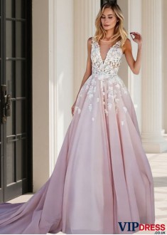 Taffeta A-line Beach Bridal Gown with Royal Train