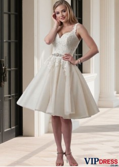 Beach Short Wedding Dress Tulle A-Line Sweetheart Sleeveless Bridal Gown