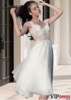 Knee Length A-Line Short Wedding Dress Scoop Neck