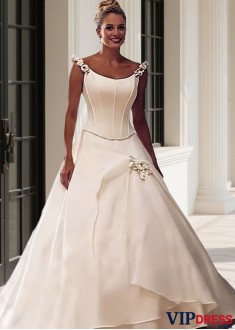 Elegant Plus Size A-Line Wedding Dress in Satin & Organza – Off Shoulder Bridal Gown