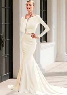 Long Sleeve Satin Wedding Dress