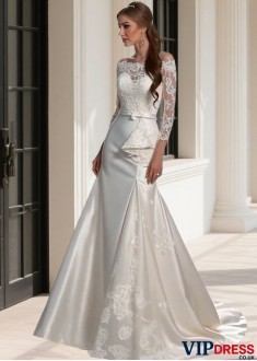 Off-The-Shoulder Mermaid Lace Wedding Dresses with 3/4 Sleeves