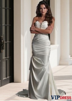 Sweetheart Satin Wedding Dress – Sleeveless Sheath Women Bridal Gown