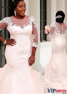 Illusion Sleeve Plus Size Wedding Dress