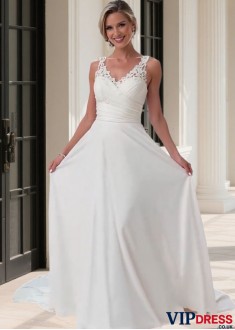 Elegant Chiffon A Line Wedding Dress – V Neck Sleeveless Ball Gowns