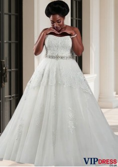 A Line Plus Size Wedding Dress with Chapel Train