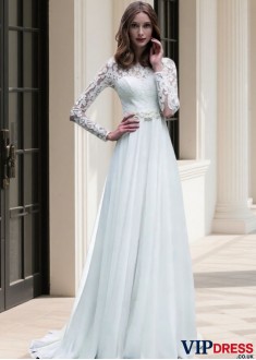 A Line Lace Chiffon Wedding Dress