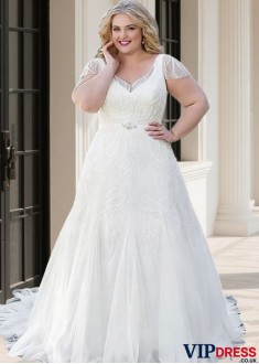 Plus Size Tulle Chapel Train Wedding Dress