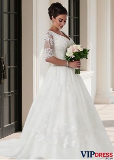 Plus Size Tulle A-Line Bridal Gown with Chapel Train