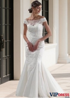 Off The Shoulder Mermaid Beach Wedding Dress – Tulle Bridal Gowns