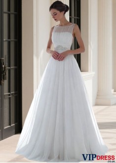 Tulle Beach Wedding Dress with Sweep Train