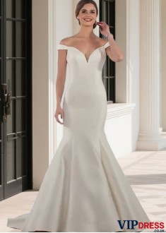 Off The Shoulder Satin Mermaid Wedding Dress – Elegant Bridal Gowns