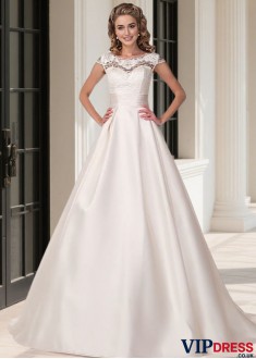 Satin A Line Wedding Dresses with Scoop Neck – Bridal Ball Gowns