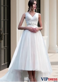 Plus Size Hi Lo A Line Wedding Dress with Sweep Train