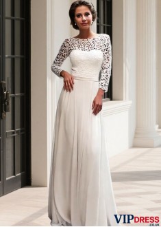 Illusion Long Sleeve A Line Wedding Dress