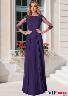 Elegant Bateau Mother of the Bride Dress Tulle Chiffon A-Line