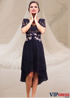 Elegant V-Neck Tea-Length Tulle Chiffon Formal Dress for Special Occasions