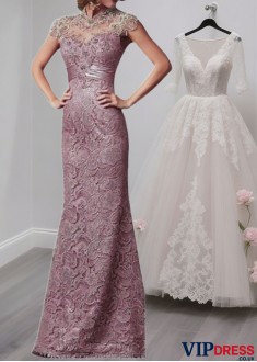 Lace High Collar Formal Dress – Sheath/Column Gown for Special Occasions