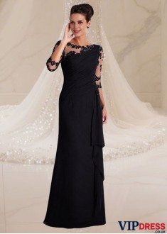 Elegant Black Full-Length Mother of the Bride Dress with Bateau Neckline