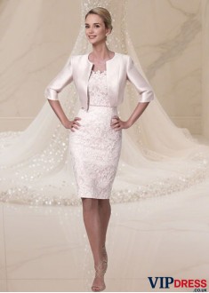 Pink Mother of the Bride Dress with Jacket – Knee Length Two-Piece Outfit