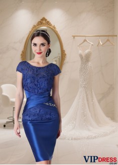 Satin Lace Sleeveless Knee Length Sheath Dress — Mother of the Bride
