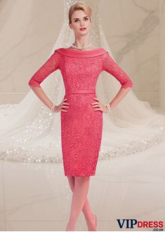 Red Satin Lace Mother of the Groom Dress with Sleeves