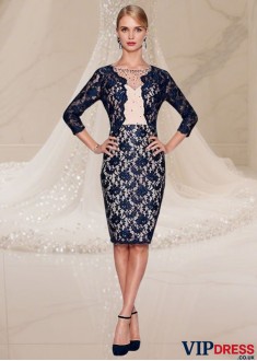 Elegant Tulle Lace Knee-Length Mother of the Bride Dress with Jacket Sleeves