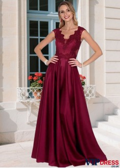 Elegant Tulle & Satin V-Neck A-Line Mother of the Bride Dress with Cap Sleeves – Full Length